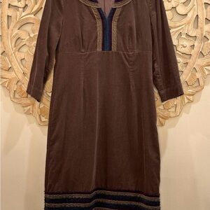 Boden Women’s Corduroy Dress Purple 3/4 Sleeves Raw Tiered Hem Side Zip